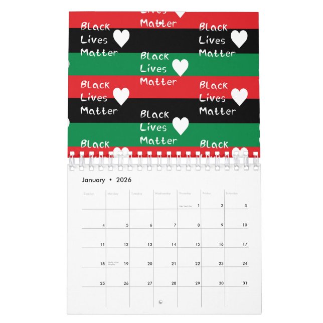 Schwarzes Leben Matter Panafrikanische Flagge Weiß Kalender (Jan 2026)