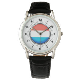 Schwarzes Leder auf der luxemburgischen Flagge Armbanduhr