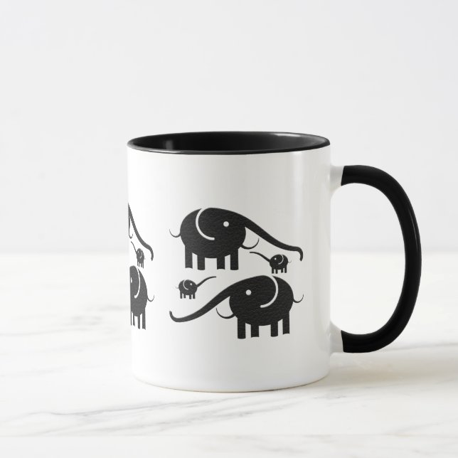 Schwarzes Leder aussehen Elephant Illustration Tasse (Rechts)