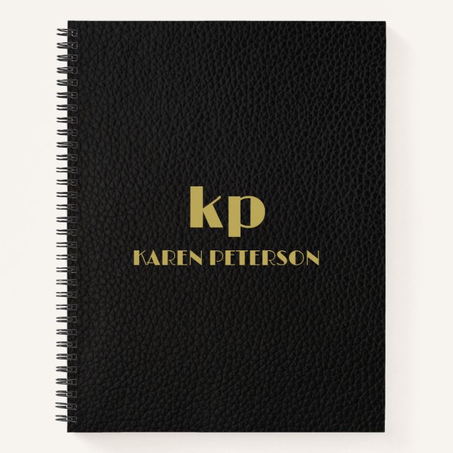 Schwarzes Leder Bild Custom Gold Typografie Notizbuch (Vorderseite)
