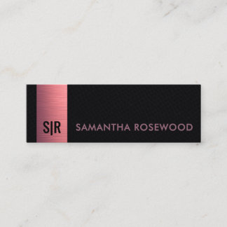 Schwarzes Leder & gebürstetes rosa Panel-Monogramm Mini Visitenkarte
