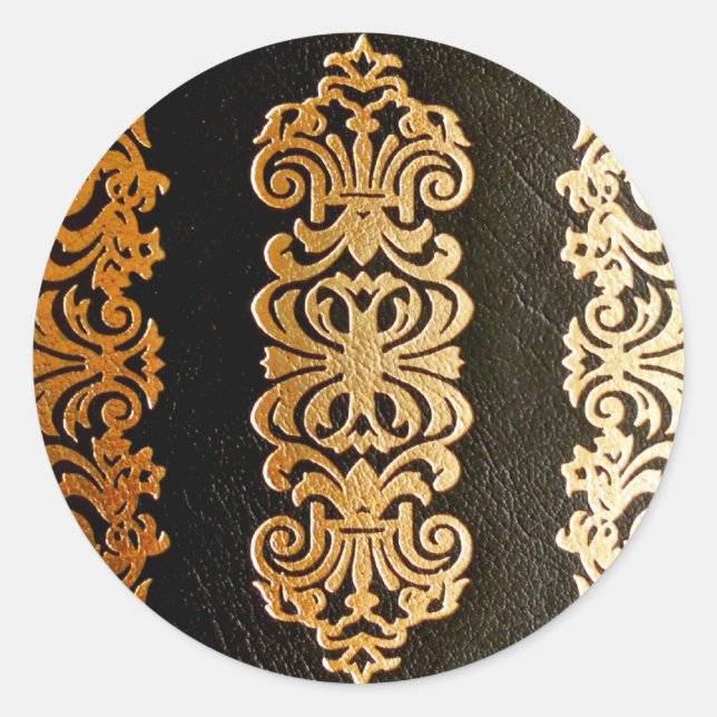 Schwarzes Leder Gold Embossed Muster Runder Aufkleber (Vorderseite)