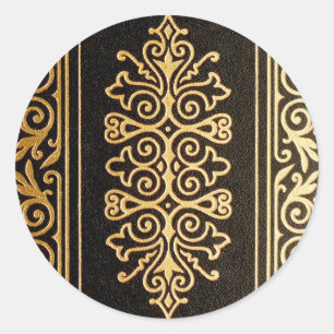 Schwarzes Leder Gold Embossed Muster Runder Aufkleber