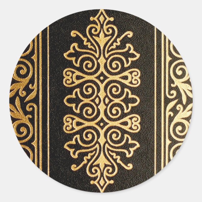 Schwarzes Leder Gold Embossed Muster Runder Aufkleber (Vorderseite)