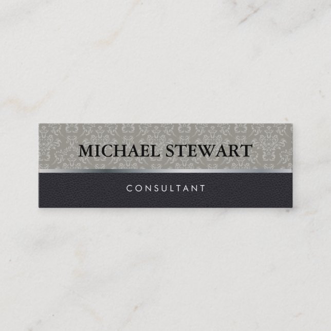 Schwarzes Leder im klassischen Damaskmuster Mini Visitenkarte (Vorderseite)