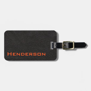 Schwarzes Leder mit orange Text Gepäckanhänger