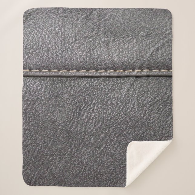 Schwarzes Leder mit weißer Heftung Sherpadecke (Vorderseite)