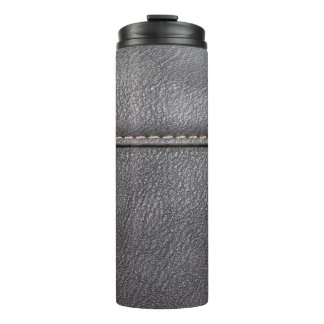 Schwarzes Leder mit weißer Heftung Thermosbecher
