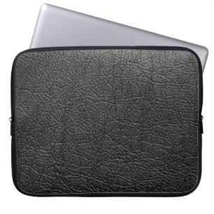 Schwarzes Leder: nahtlose Nahtstruktur. Laptopschutzhülle