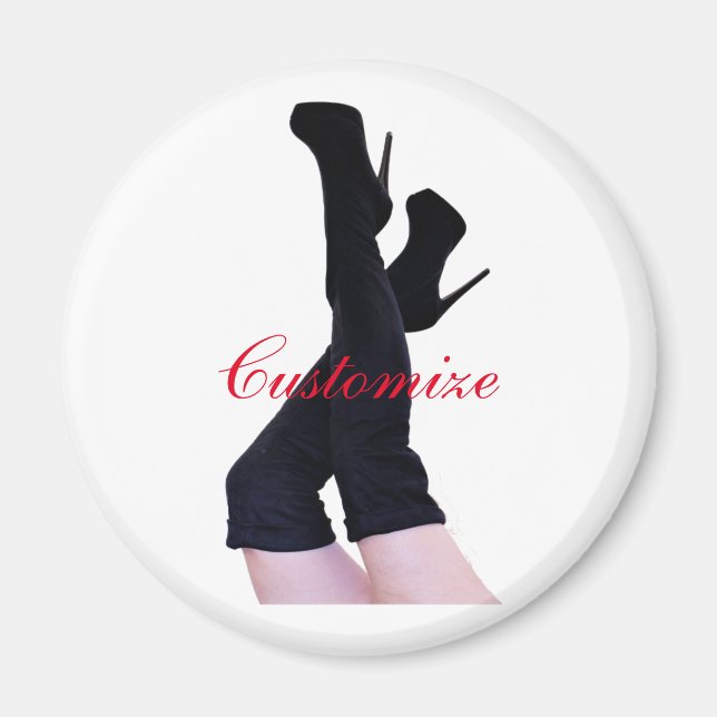 Schwarzes Leder Oberschenkelhohe Stiefel Thunder_C Magnet (Vorne)