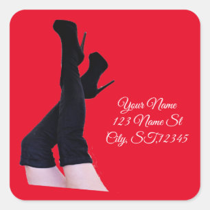 Schwarzes Leder Oberschenkelhohe Stiefel Thunder_C Quadratischer Aufkleber