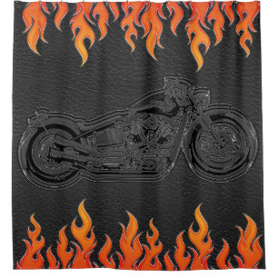Schwarzes Leder Orange Flammen Heißes Feuer Motorr Duschvorhang
