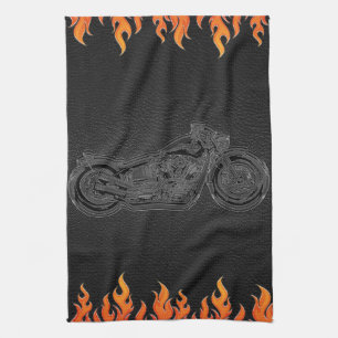 Schwarzes Leder Orange Flammen Heißes Feuer Motorr Handtuch