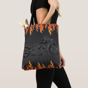 Schwarzes Leder Orange Flammen Heißes Feuer Motorr Tasche