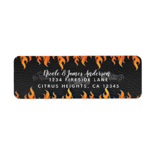 Schwarzes Leder Orange Flammen Motorrad Biker Part