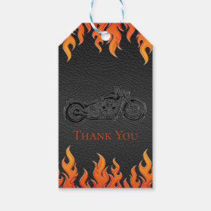 Schwarzes Leder Orange Flammen Motorrad Biker Part Geschenkanhänger