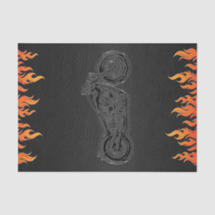 Schwarzes Leder Orange Flammen Motorrad Biker Part Seidenpapier