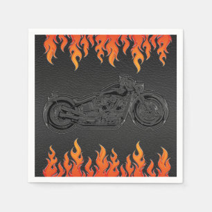 Schwarzes Leder Orange Flammen Motorrad Biker Part Serviette