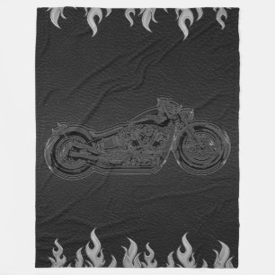 Schwarzes Leder Silber Flammen Heißes Feuer Motorr Fleecedecke