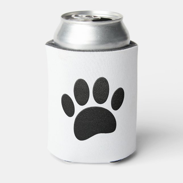 Schwarzes Leder Textur Dog Paw Print Dosenkühler (Kanne Rückseite)