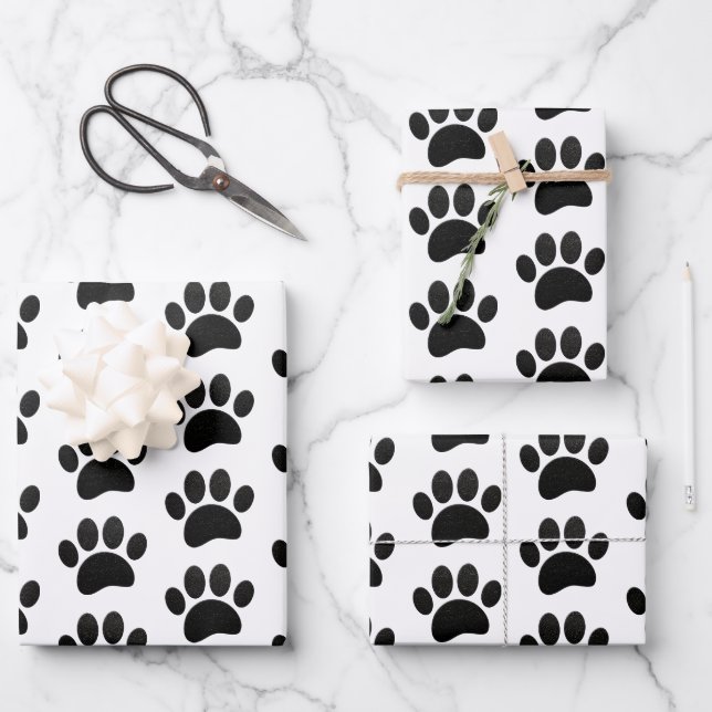 Schwarzes Leder Textur Dog Paw Print Geschenkpapier Set (Vorderseite)