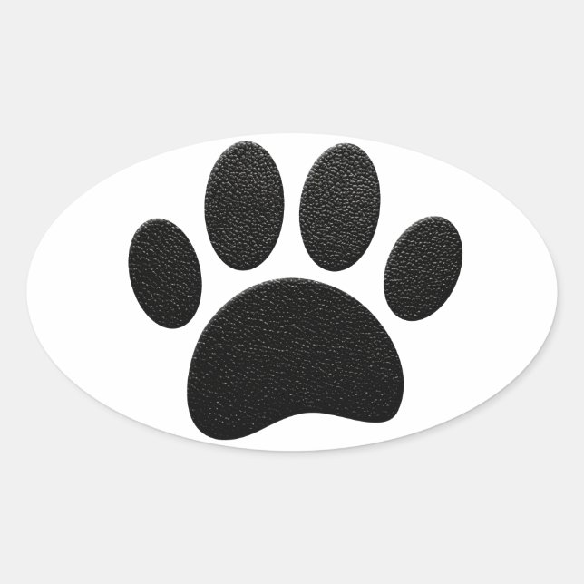 Schwarzes Leder Textur Dog Paw Print Ovaler Aufkleber (Vorderseite)