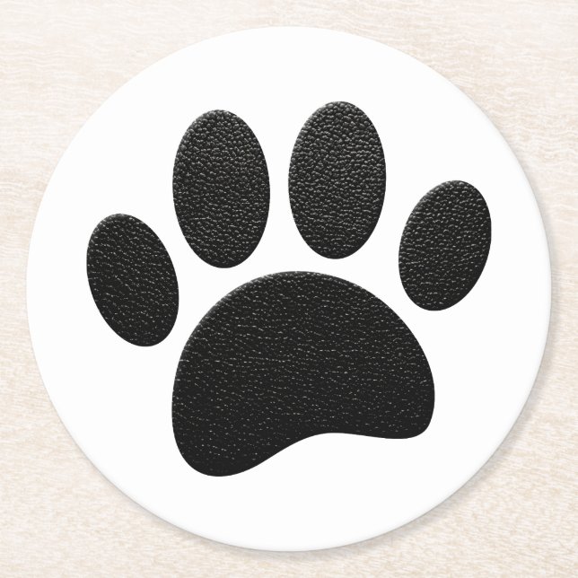 Schwarzes Leder Textur Dog Paw Print Runder Pappuntersetzer (Vorderseite)