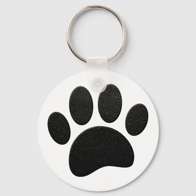 Schwarzes Leder Textur Dog Paw Print Schlüsselanhänger (Vorderseite)