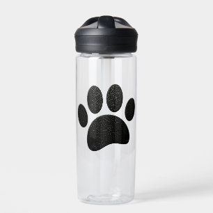 Schwarzes Leder Textur Dog Paw Print Trinkflasche