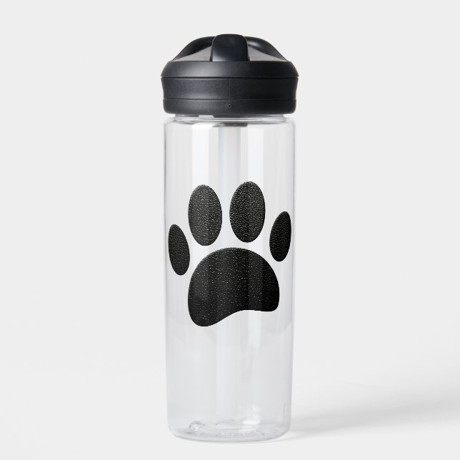 Schwarzes Leder Textur Dog Paw Print Trinkflasche (Vorderseite)