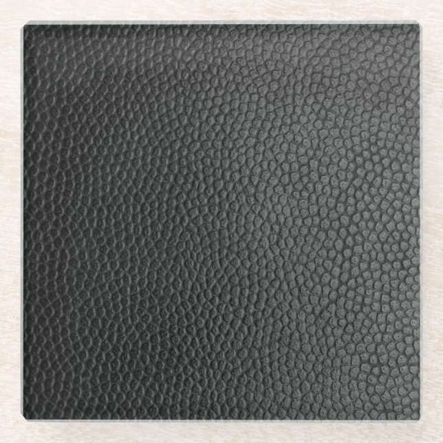 Schwarzes Leder Textur Glasuntersetzer (Vorderseite)