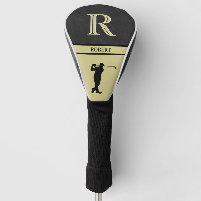 Schwarzes Leder Textur Zwei Farbe Monogramm Golf Headcover (Vorderseite)