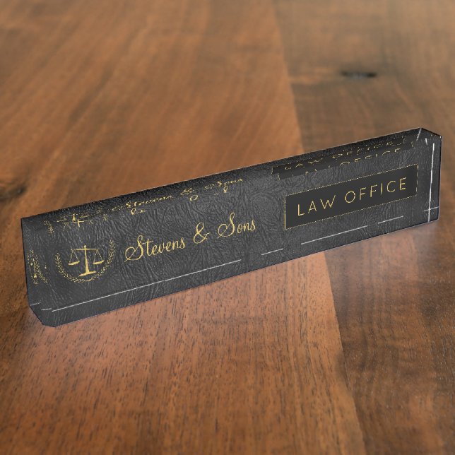 Schwarzes Leder und Gold | Büro für Logos und Name Namensplakette (Seite)