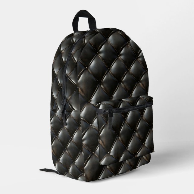 Schwarzes Ledergequilt Bedruckter Rucksack (Rückseitige Ecke links)