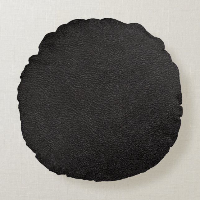 Schwarzes ledernes Druck-Beschaffenheits-Muster Rundes Kissen (Vorderseite)