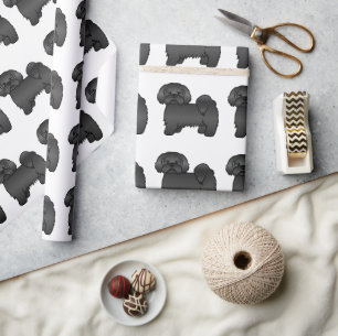 Schwarzes Lhasa Apso Süßes Cartoon-Hund-Muster Geschenkpapier