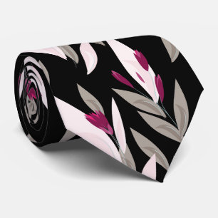Schwarzes lila abstraktes rotes Retro-Blumenmuster Krawatte