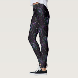 Schwarzes Lila Aquamarin Glow Magic Sphere Pattern Leggings