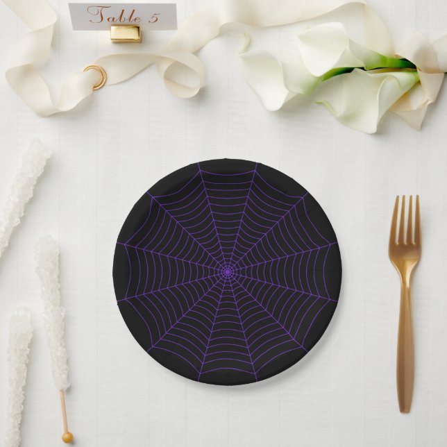 Schwarzes lila Halloween-Muster Pappteller (Hochzeit)