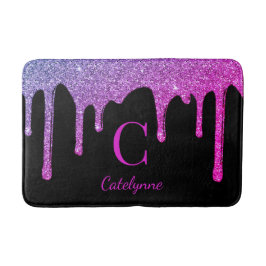 Schwarzes Lila Hot-Pink-Drift-Glitzer Monogramm Badematte