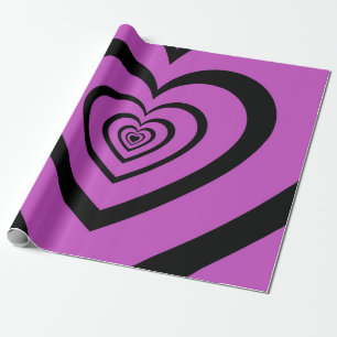 Schwarzes lila hypnotisches Herz-Liebesmuster Geschenkpapier