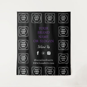 Schwarzes lila Logo Social Media Wand Branding Wandteppich
