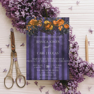 Schwarzes Lila Orangefarbenes BlumenHalloween Einladung