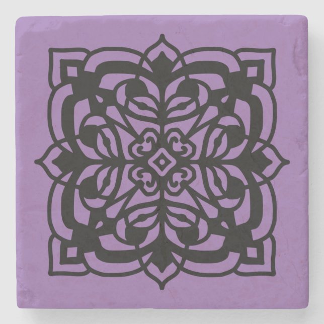 Schwarzes, Lila Renaissance-Inspiriert Blumendesig Steinuntersetzer (Vorderseite)
