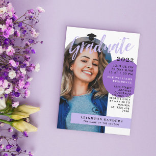 Schwarzes lila Retro-Bogen-Foto Abschluss Einladung