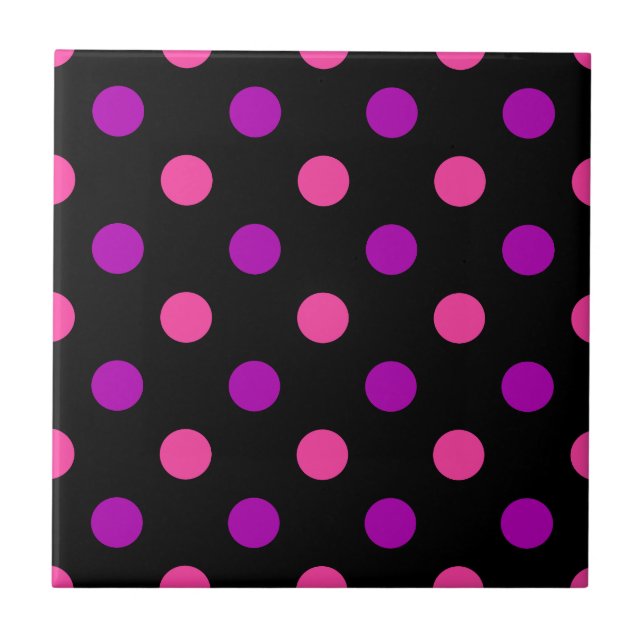 Schwarzes Lila Rosa Punkte Muster  Fliese (Vorderseite)