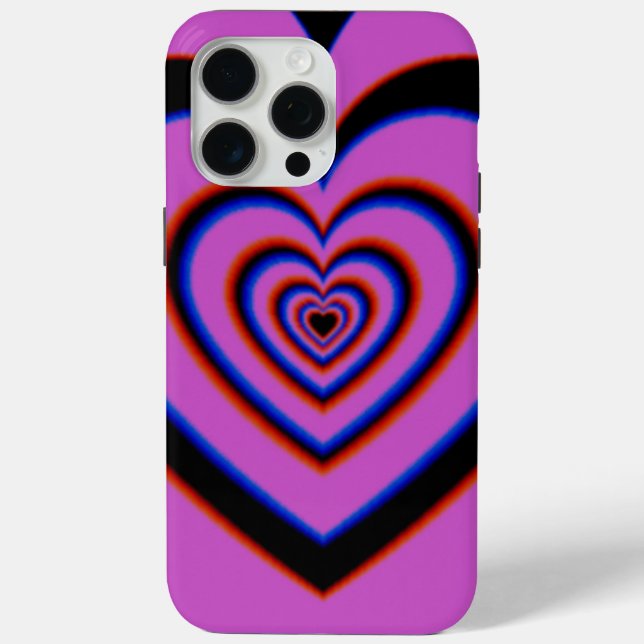 Schwarzes Lila Trippy-Hypnotic-Herz-Liebe-Muster Case-Mate iPhone Hülle (Rückseite)