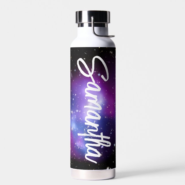 Schwarzes Lila und blaues Himmelsreich Foto Person Trinkflasche (Links)