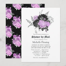 Schwarzes Lila und silberes florales Brautparty pe Einladung