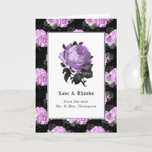 Schwarzes, Lila und silbernes florales Gotisches H Dankeskarte